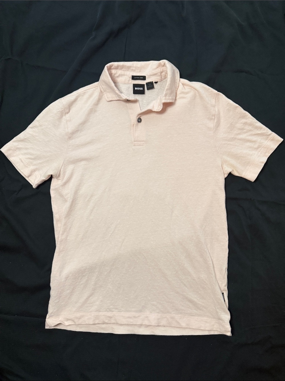 BOSS Men's Cotton/Linen Pale Pink Short-Sleeve Polo